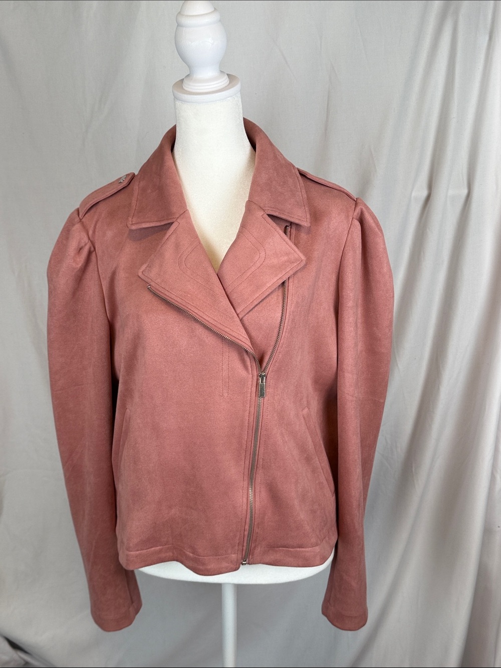 Women's LC Lauren Conrad Puffed Sleeve Dusty Rose Faux Suede Moto Jacket Large